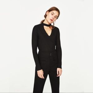 Black V-Neck Fake Turtleneck - Zara